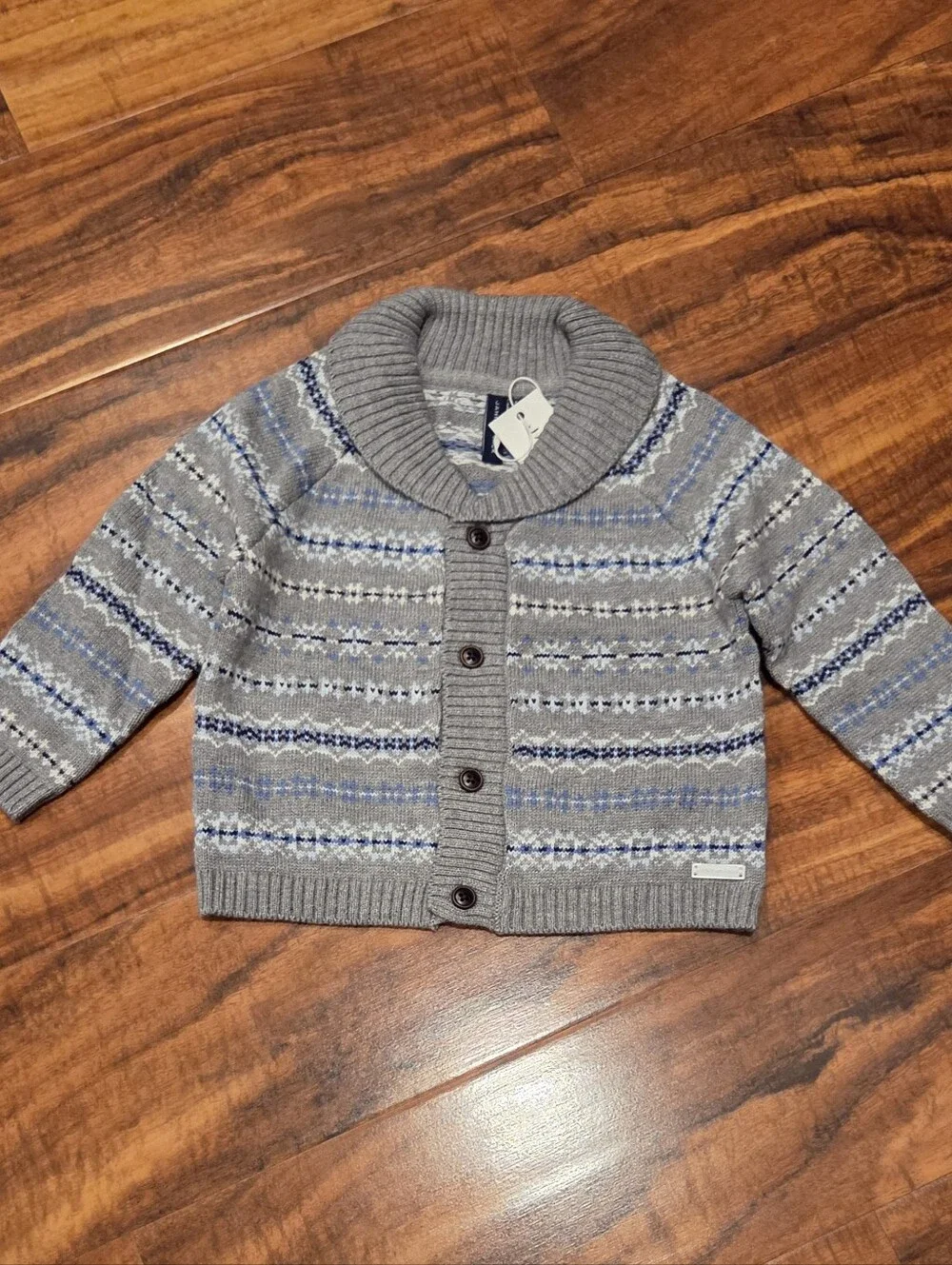 Janie and Jack NWT 6-12 months blue/gray fair isle sweater, bodysuit & pants set
